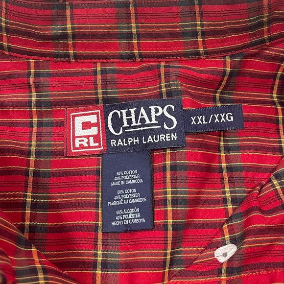 Vintage Chaps Ralph Lauren Men's Red Plaid Button Down Dress Shirt, Size XXL - Picture 5 of 5